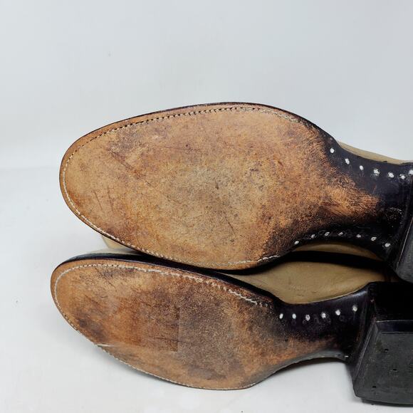 Sanders Boots Men 9.5 E WIDE Two Tone Brown Leather Retro Cowboy Western Vintage - Picture 12 of 16